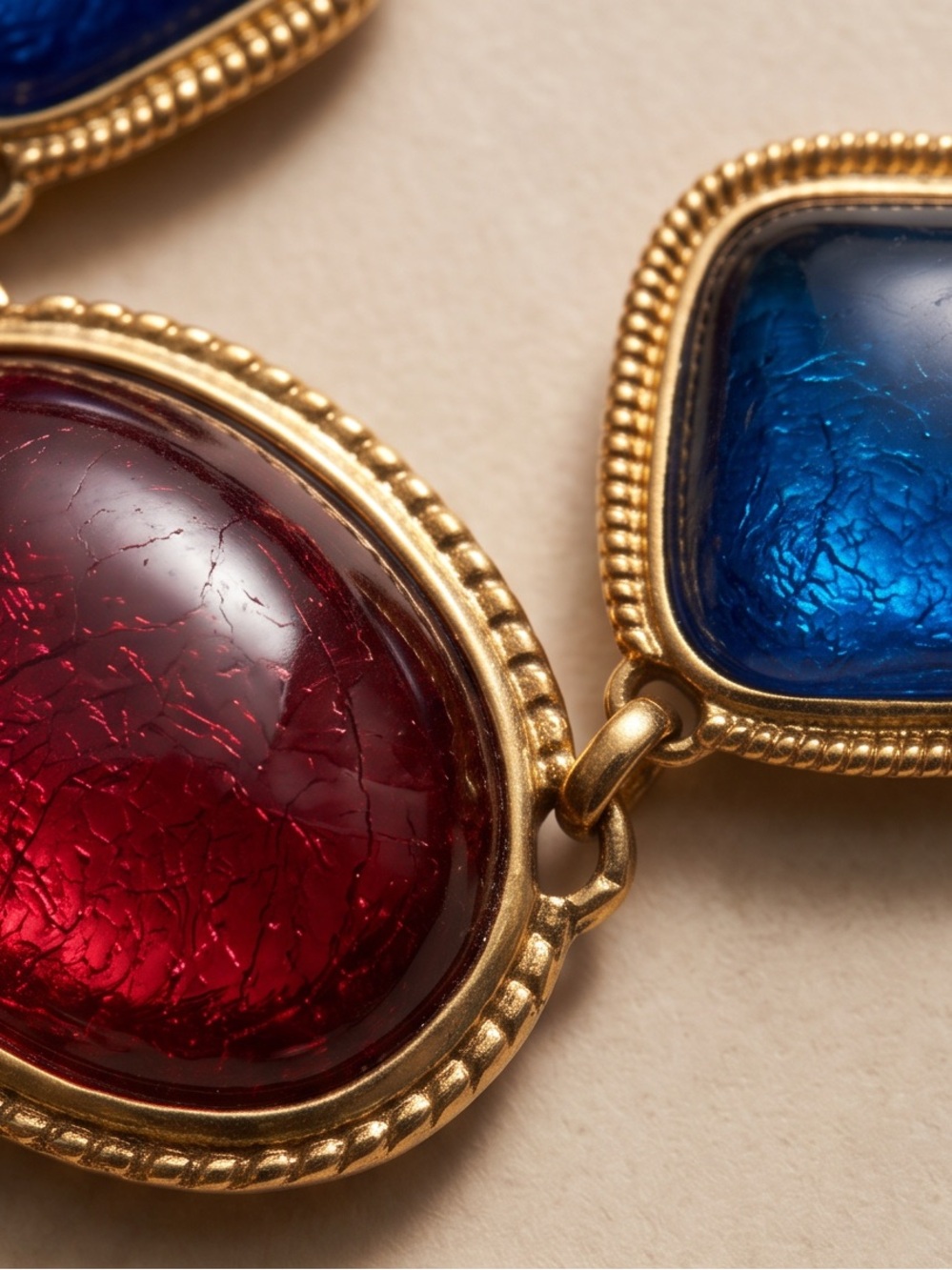 Kenneth Jay Lane Multicolor Cabochon Gold-Tone Necklace and clip on earrings set - Picture 3 of 4